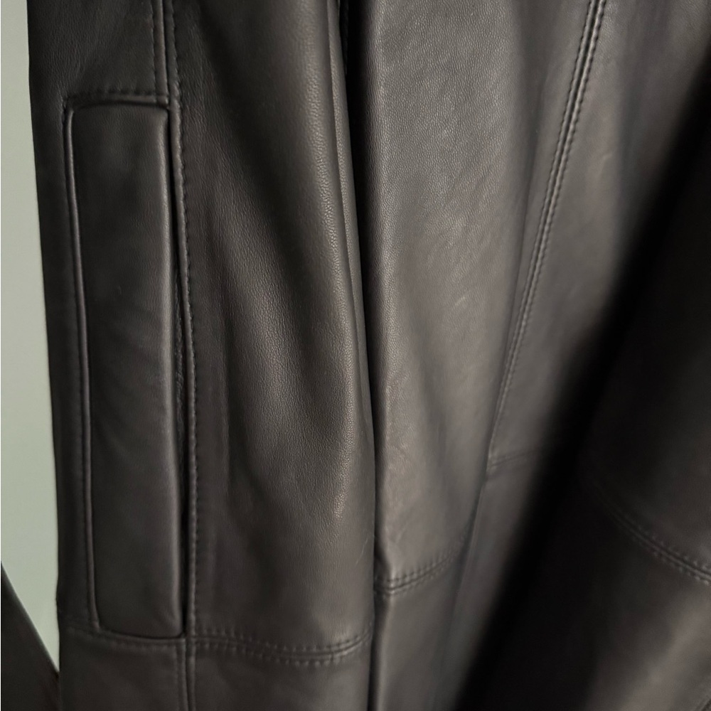 Theory Black Leather Napa Belted Trench Coat - Picture 3 of 7